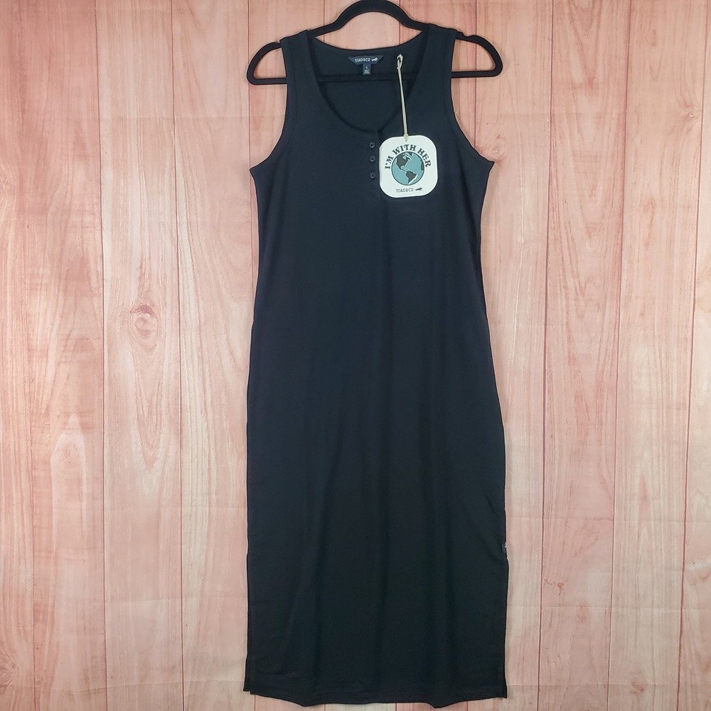 Toad&Co Tank Dress Women Small Black Dark Scoop Neck Sleeveless Front Button